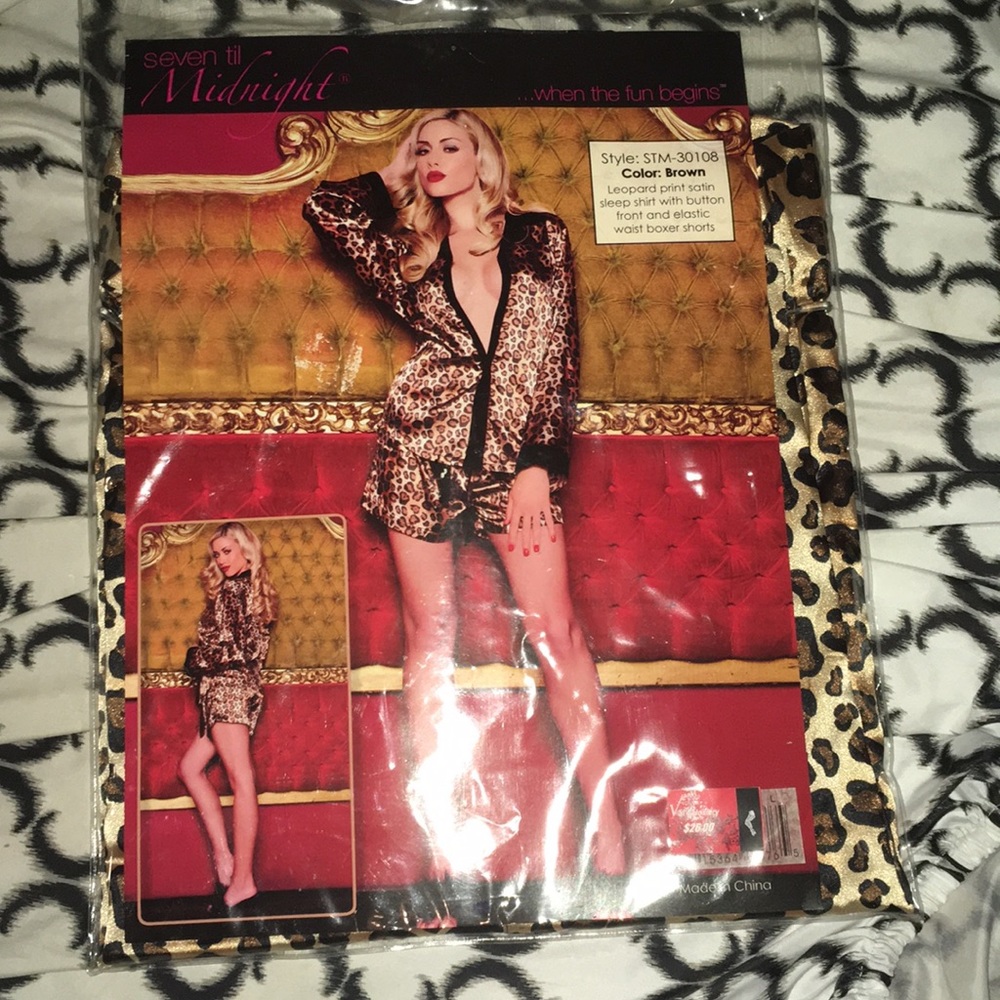 Leopard print satin sleeper shorts set